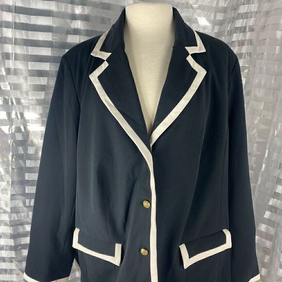 Jessica London Black/Cream Trim Gold Button Up Blazer - Picture 1 of 5